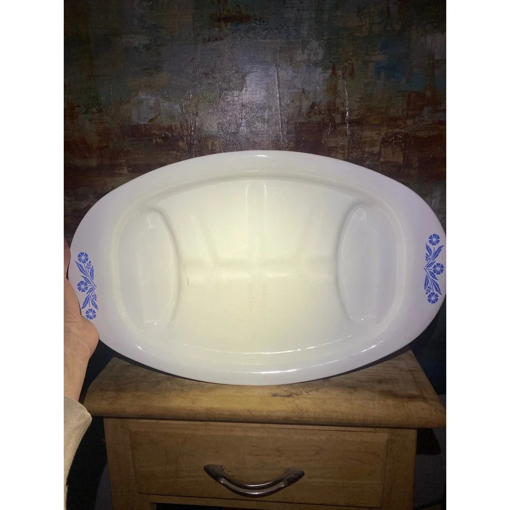 Vintage Corning Ware Blue Cornflower P-19 Tree and Well Meat Platter 16 Inch USA